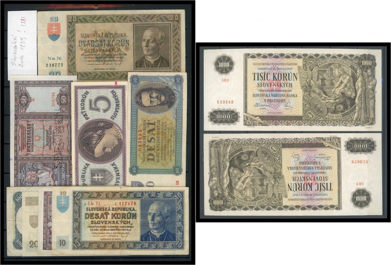 Slowakei - Lot 11 Banknoten vor 1945, darunter auch die seltene Ausgabe von 20 K...