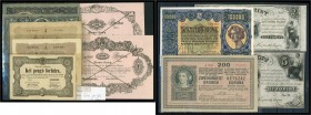 Ungarn - Lot von ca. 150 Banknoten von 1848 - 1945, darunter auch 500 + 1000 Gulden, Formulare, 1849 (II) I-IV