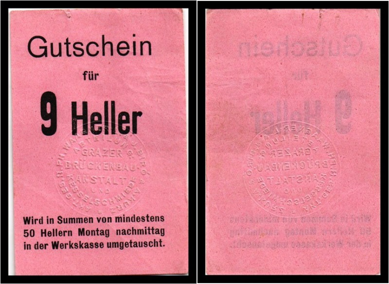 Graz - Brückenbau + Kesselschmiede Waagner - 11 Stück von 1 bis 10 Heller und 20...