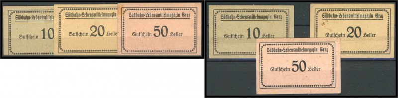 Graz - Südbahn Lebensmittelmagazin - 10,20,50 Heller - KKN.S 262 / 267 I