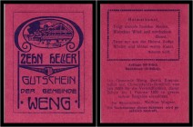 Wenig / Braunau - 20 Stück 10 Heller 1920/21 - 10 Farbvarianten (= alle), Auflage 120 Stück, KKN.S1171 V. I-III