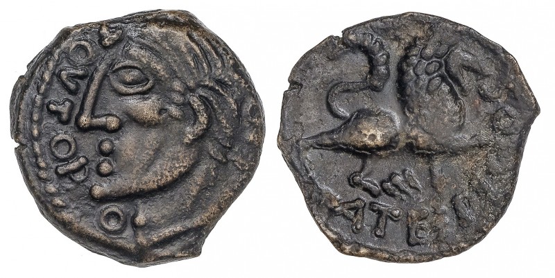 AE 15. 60-40 a.C. CARNUTES (GALIA). Anv.: Cabeza masculina a izquierda. TOVTOBO(...