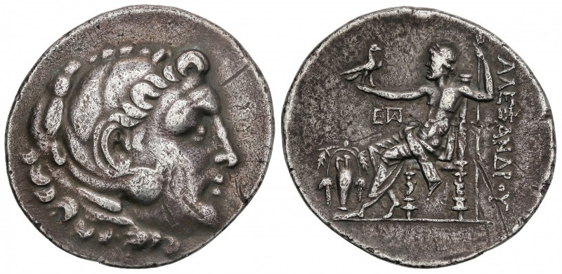 Tetradracma. 336-323 a.C. ALEJANDRO III. TEMNOS. Anv.: Cabeza de Hércules a dere...
