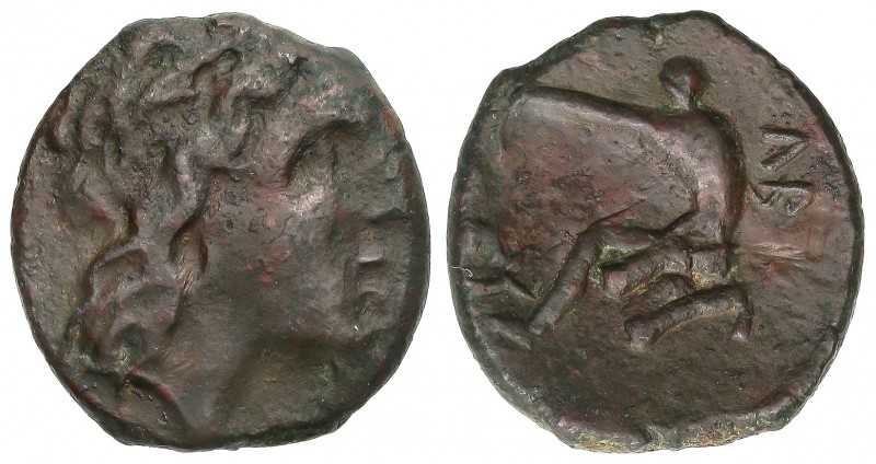 AE 17. 260-270 a.C. ESCITIA, OLBIA. Anv.: Cabeza laureada de Apolo a derecha. Re...