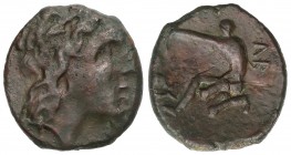 AE 17. 260-270 a.C. ESCITIA, OLBIA. Anv.: Cabeza laureada de Apolo a derecha. Rev.: Arquero agachado a izquierda, tirando con arco, (O)¶BI(O) a derech...