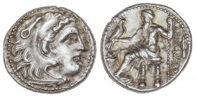 Dracma. 323-317 a.C. FILIPO III. MAGNESIA. Anv.: Cabeza de Hércules con piel de león a derecha. Rev.: Zeus entronizado a izquierda, delante abeja, det...