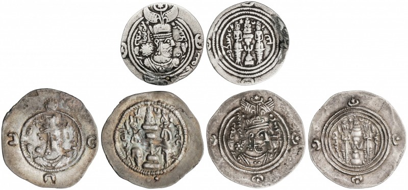 Lote 3 monedas Dracma. KHUSRO I y II. AR. Ceca: AW año 14, ALM año 30 y AYL año ...