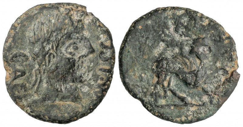 As. 180 a.C. CASTULO (Cazlona, Jaén). Anv.: Cabeza masculina a derecha, alrededo...
