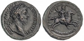 AE 35. Acuñada el 161-180 d.C. MARCO AURELIO. PAUTALIA (TRACIA). Anv.: Busto del emperador a derecha. Rev.: Emperador a caballo a derecha. 17,64 grs. ...