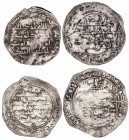 Lote 4 monedas Dirham. 240H (2), 254H y 260H. MUHAMMAD I. AL-ANDALUS. AR. ESCASA. Fro-240.6, 254.3, 240.13, 260.4. MBC- a MBC.