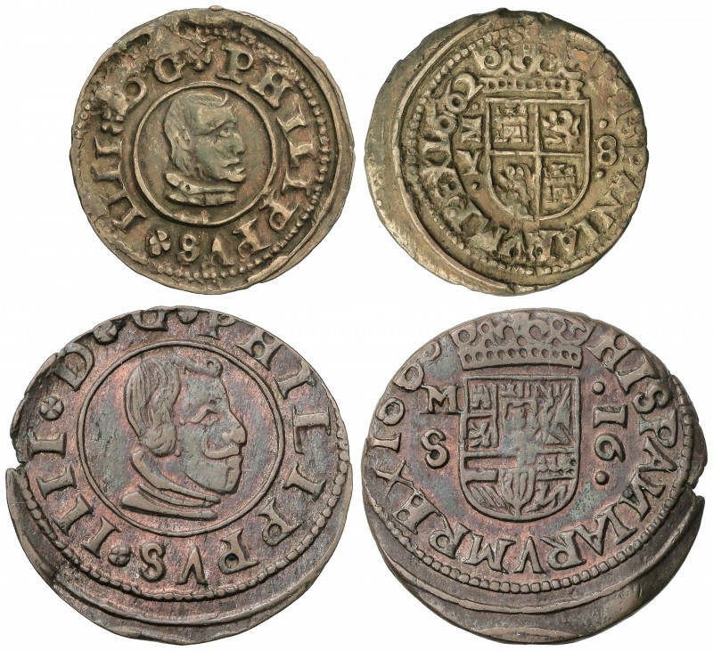 Lote 2 monedas 8 y 16 Maravedís. AE. 8 Maravedís 1662, MADRID-Y; 16 Maravedís 16...