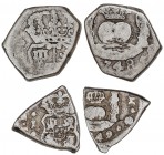 Lote 2 monedas 1 y 2 Reales. 1749 y 1748. GUATEMALA. J. 3,17 y 6,46 grs. MUY ESCASAS. AC-128, 245. (BC+ y BC).