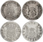 Lote 2 monedas 2 Reales. 1768, 1770. POTOSI. Columnarios. A EXAMINAR. AC-707, 711. MBC-/MBC y MBC-.