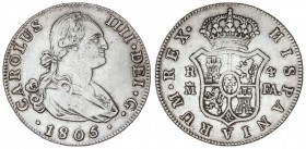 4 Reales. 1805/795. MADRID. F.A. 13,37 grs. Rectificación de fecha visible en la parte inferior izquierda del 8. AC-786. MBC+.