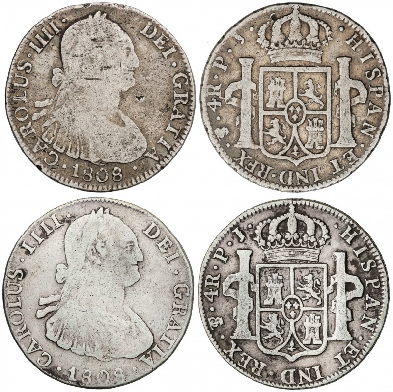 Lote 2 monedas 4 Reales. 1808. POTOSÍ. P.J. AC-845. BC+.