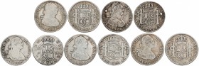 Lote 5 monedas 4 Reales. 1801 a 1808. POTOSÍ (4) y SEVILLA. A EXAMINAR. BC+ a MBC-.