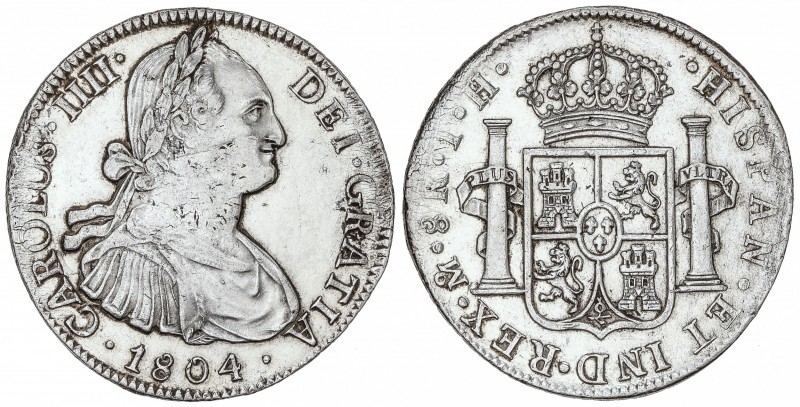 8 Reales. 1804. MÉXICO. T.H. 26,88 grs. Acuñación parcialmente floja en parte de...