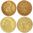 Lote 2 monedas 2 Escudos. 1798-M.F. y 1803-F.A. MADRID. (La de 1798 descolgada. Canto retocado). MBC-.