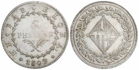 5 Pesetas. 1809. BARCELONA. 26,80 grs. (Limpiada). AC-45. MBC+/EBC-.