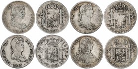 Lote 4 monedas 4 Reales. 1810, 1813, 1814 y 1816. GUADALAJARA, LIMA y MÉXICO (2). Guadalajara 1814 M.R., Lima 1813 J.P. y México 1810 H.J. y 1816 J.J....