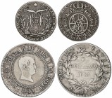 Lote 10 Reales resellado y medalla proclamación 2 Reales. 1808 y 1821. MADRID. A EXAMINAR. AC-1088, He-3. MBC- y MBC+.