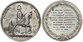 Medalla Monumento ecuestre de Fernando VII. 1829. CÁDIZ. 28,30 grs. Br plateado. Ø 41 mm. CÁDIZ. EN GRATITUD POR HABER DECLARADO LA CIUDAD PUERTO FRAN...