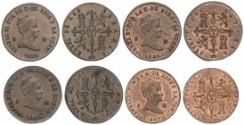 Lote 4 monedas 2 Maravedís. 1838, 1841, 1846 y 1849. SEGOVIA. AC-49, 52, 58, 61. EBC a SC.