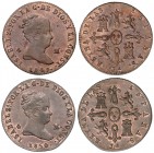 Lote 2 monedas 4 Maravedís. 1847 y 1850. JUBIA. Las dos con parte de color y brillo originales. AC-73,76. EBC+ a SC-.