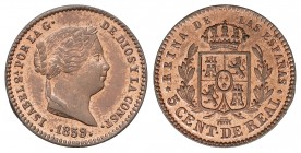 5 Céntimos de Real. 1859. SEGOVIA. 1,88 grs. Color y brillo originales. BONITA PIEZA. AC-164. SC.