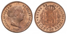 5 Céntimos de Real. 1864. SEGOVIA. 1,94 grs. (Marquitas en anverso). Color y brillo originales. BONITA PIEZA. AC-169. SC.