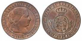 1 Céntimo de Escudo. 1866. SEGOVIA. 2,49 grs. Sin O.M. Brillo original. AC-223. SC.