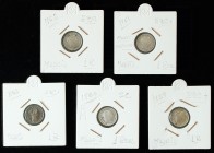 Lote 5 monedas 1 Real. 1852 y 1859 a 1862. Todas en alta calidad. La mayoría brillo original. A EXAMINAR. AC-302, 308/11. EBC a SC.