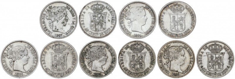 Lote 5 monedas 40 Céntimos de Escudo. 1864, 1865, 1866, 1867 y 1868. MADRID. MBC...