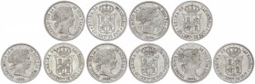Serie 5 monedas 40 Céntimos de Escudo. 1864 a 1868. MADRID. Todas diferentes. A EXAMINAR. Cal-336/340. MBC a MBC+.