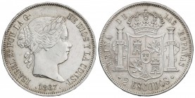 2 Escudos. 1867. MADRID. 25,81 grs. (Limpiada y rayitas en anverso). AC-647. (EBC).