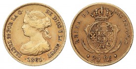 20 Reales. 1861. MADRID. 1,64 grs. AU. AC-672. MBC.