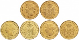 Lote 3 monedas 4 Pesos. 1861, 1862 y 1868. MANILA. AC-852, 854, 865. MBC+.