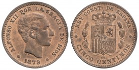 5 Céntimos. 1879. BARCELONA. O.M. (Leves marquitas). SC-.