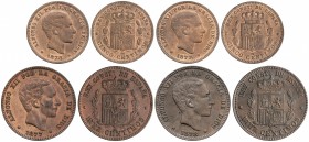 Lote 4 monedas 5 (2) y 10 Céntimos (2). 1877 (2) y 1878 (2). BARCELONA. O.M. Todas diferentes. EBC- a EBC.