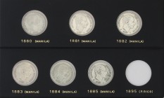 Serie 6 monedas 20 Centavos de Peso. 1880 a 1885. MANILA. Todas diferentes. Colección completa. A EXAMINAR. BC+ a MBC+.