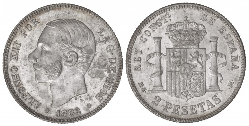 2 Pesetas. 1882 (*18-82). M.S.-M. Brillo original. (Ínfimos golpecitos en gráfil...