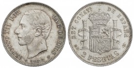 2 Pesetas. 1882 (*18-82). M.S.-M. Ligera pátina y brillo original. EBC/EBC+.