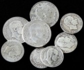 Lote 8 monedas 20 (5) y 50 Centavos de Peso (3). 1881 a 1885. MANILA. A EXAMINAR. BC a MBC-.