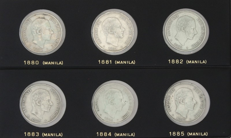 Serie 6 monedas 50 Centavos de Peso. 1880 a 1885. MANILA. Todas diferentes. Cole...