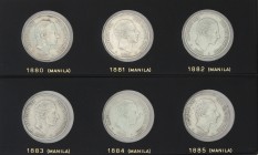 Serie 6 monedas 50 Centavos de Peso. 1880 a 1885. MANILA. Todas diferentes. Colección completa. 1880 y 1884 MUY ESCASAS. IMPRESCINDIBLE EXAMINAR. BC+ ...