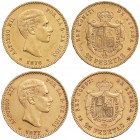 Lote 2 monedas 25 Pesetas. 1876 (*18-76) y 1877 (*18-77). D.E.-M. EBC-.