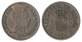 1 Céntimo. 1906 (*6). S.M.-V. Pátina. RARA. EBC.
