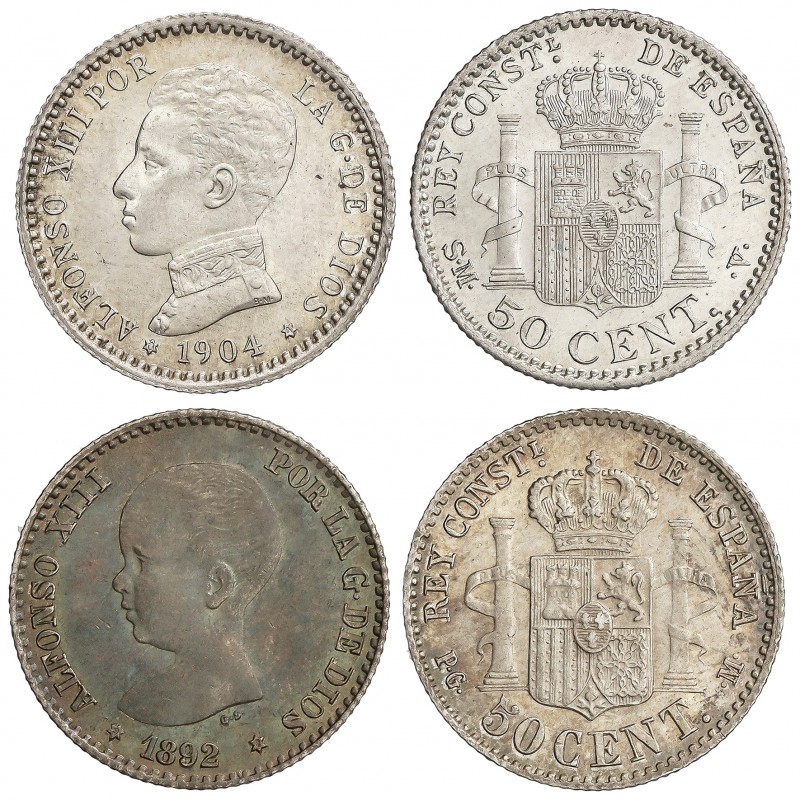 Lote 2 monedas 50 Céntimos. 1892 y 1904. 1892 (*9-2) P.G.-M. y 1904 (*0-4) S.M.-...