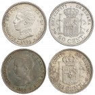 Lote 2 monedas 50 Céntimos. 1892 y 1904. 1892 (*9-2) P.G.-M. y 1904 (*0-4) S.M.-V. La de 1892, bonita pática irisada. Ambas brillo original. SC- y SC....