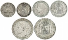 Lote 3 monedas 5, 10 y 20 Centavos de Peso. 1895 y 1896. PUERTO RICO. P.G.-V. A EXAMINAR. MBC- a MBC.
